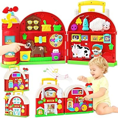 Montessori Farm Busy Board, Motor Skills Developmental Toys for 1 2 Year Old Boy Girl Gifts, Early Educational Toy for Toddlers 1-3, Christmas Birthday Gift for 12-18 Months, Sensory Board Toy for 1+