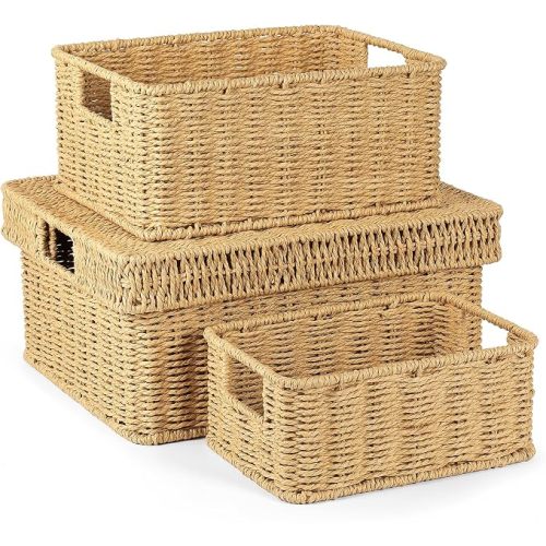 Wicker Storage Baskets with Lids, Natural