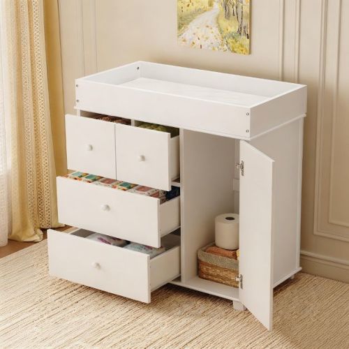 Modern Changing Table with Pad, 3-Drawer Nursery Dresser with Storage Cabinet, Baby Diaper Changing Station for Kids' Rooms & Bedroom Furniture
