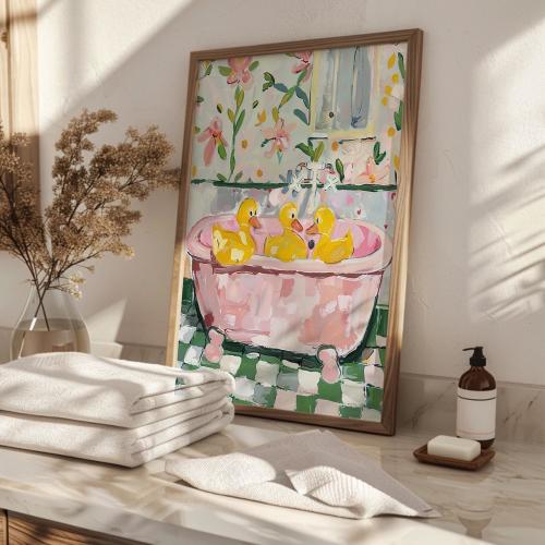 Duck Bath Art Print, Nursery Decor, Kids Room Wall Art, Bathroom Decor, Duck Bathtub Poster, Cottagecore Duck Art, Yellow Duck Decor