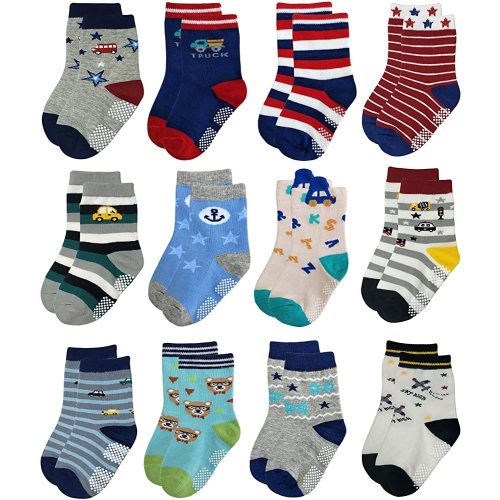 RATIVE Non Skid Anti Slip Crew Socks With Grips for Baby Infant Toddlers Kids Boys