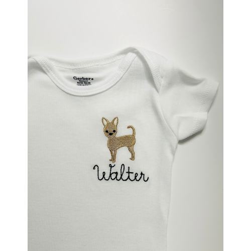 Personalized Embroidered Chihuahua puppy dog baby bodysuit, baby Chihuahua ONESIES® brand bodysuits, personalized chihuahua baby bodysuits