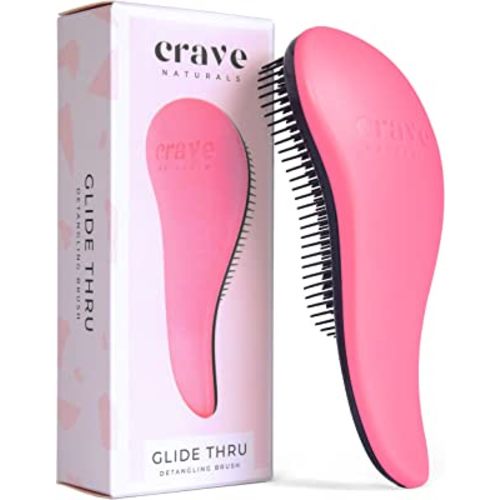 Crave Naturals Glide Thru Hair Brush - Detangler Brush for Curly, Straight, Wet or Dry Hair - Gentle Detangling Brushes for Adults, Kids, Toddlers - Hair Accessories for Women, 7.5x3 - Pink