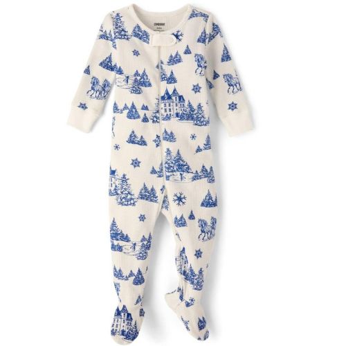 Gymboree Toddler Long Sleeve Winter Toile Snug Fit Thermal Footed One Piece Pajamas - Gymmies Blue 12-18 M