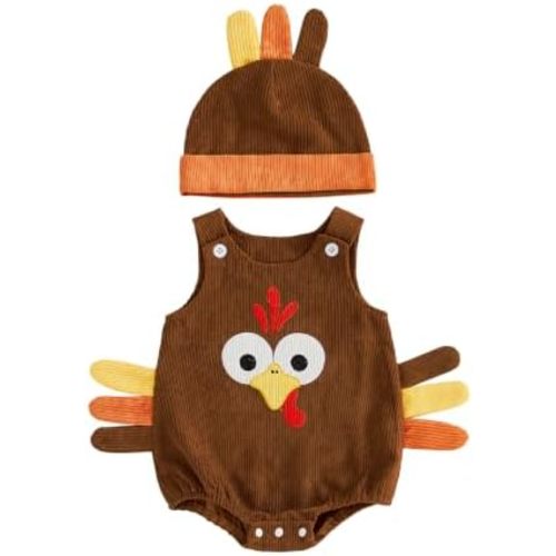 Baby Boy Thanksgiving Outfit Turkey Romper Corduroy Overalls And Hat