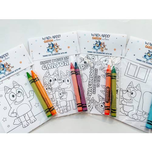 Bluey Party Favors, Bluey Puppy Party Favor Mini Coloring Sheets & Crayons, Wackadoo Bluey Party Favor, Wackadoo Birthday Party Favor