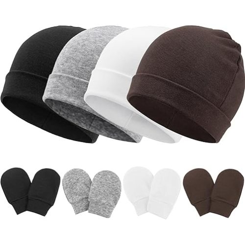 Newborn Baby Hats and Mittens Set Infant Beanie Cap Toddler Gloves Newborn Hospital Hats for Baby Boy Girl Kid 0-6 Months