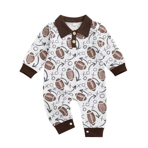 Baby Boy Fall Romper Casual Collared Football Print Lapel Long Sleeve – August + Willow
