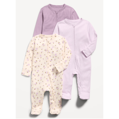 2-Way-Zip Sleep & Play Footed One-Piece 3-Pack for Baby Purple Floral