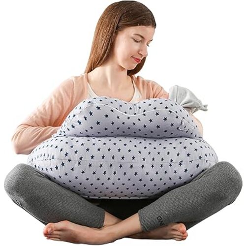 BATTOP Nursing Pillow for Breastfeeding, Plus Size Breastfeeding Pillows for More Support,with Adjustable Waist Strap and Removable Cotton Cover, Adults Pillow, Grey