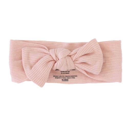 Lovely Pink Bamboo Waffle Knit Large Bow Headwrap