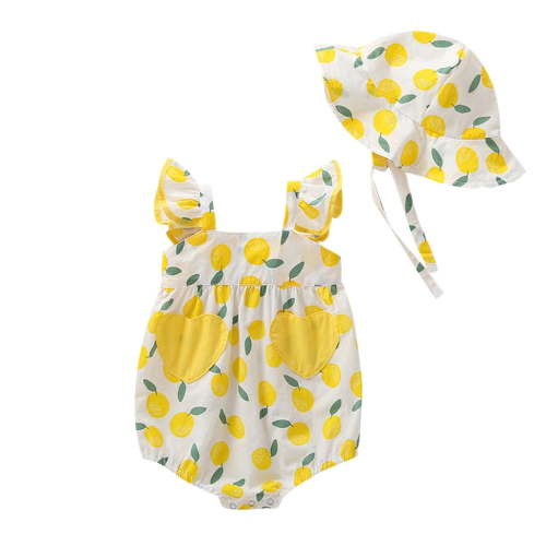 Zanarzt Baby Outfits Preemie Newborn Baby Girl Clothes Infant Cotton Romper Summer Outfit for Girls Ruffle Sleeve Bodysuit Jumpsuit with Hat Yellow,0-3 Months
