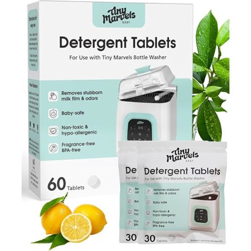 Detergent Tablets for Bottle Washer, 60PCS Bottle Washer Tablets Compatible with All Baby Bottle Washers, Momcozy, Baby Brezza & Grownsy, Detergent Cleaning Tablets Cleans Milk Residue & Odor