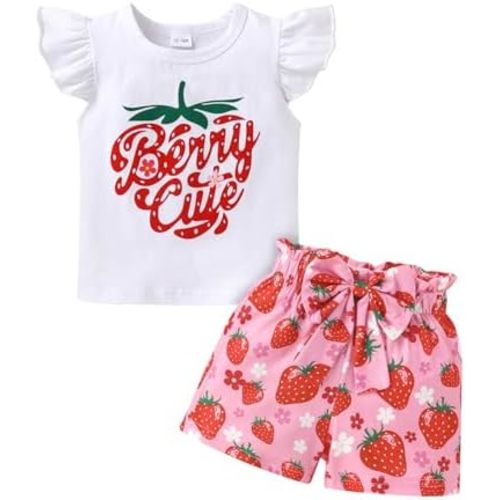 YOUNGER TREE Toddler Baby Girl Clothes Ruffle Short Sleeves T-Shirt Tops and Shorts Set Cute Summer Outfits