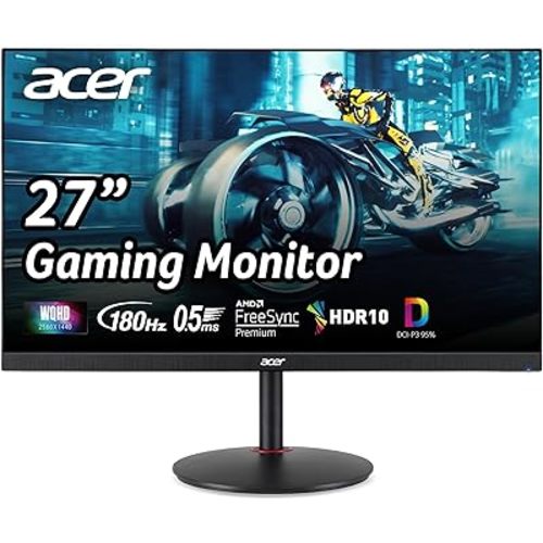 Acer Nitro 27" WQHD 2560 x 1440 PC Gaming IPS Monitor | AMD FreeSync Premium Up to 180Hz Refresh 0.5ms DCI-P3 95% 1 Display Port 1.2 & 2 HDMI 2.0 XV271U M3bmiiprx,Black