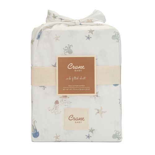 Cove Muslin Cotton Crib Sheet - Sea LIfe Pattern | Crane Baby