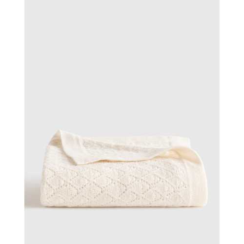 Washable Cashmere Pointelle Baby Blanket in Ivory