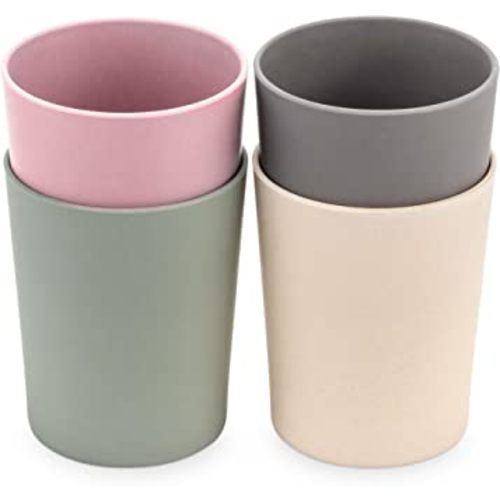 WeeSprout Bamboo Toddler Cups - 4 pc Set (10 fl oz), Organic & Non-Plastic Cup Pack for Toddlers, Big Kids or Baby, Natural