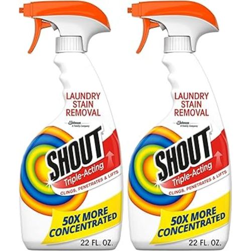 Shout Active Enzyme Laundry Stain Remover Spray, Triple-Acting Formula Clings, Penetrates, and Lifts 100+ Types of Everyday Stains - Prewash Spray 22oz (Pack of 2)