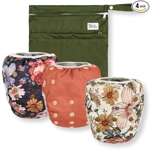 Nora's Nursery Reusable Swim Diapers and Wet Bag - One Size Fully Adjustable - Harlow Swim 3 Pack with Wet Bag