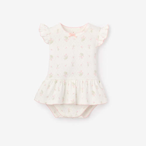 Folklore Floral Organic Cotton Pointelle Bubble Romper WHITE / 0-3M