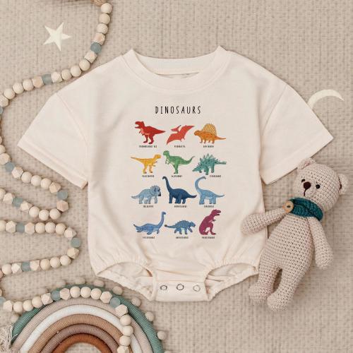 Dinosaur Baby Romper Sweatshirt, Colorful Dino Chart Baby Bodysuit, Educational Baby Outfit, Toddler Boy Gift, Prehistoric Baby Clothes