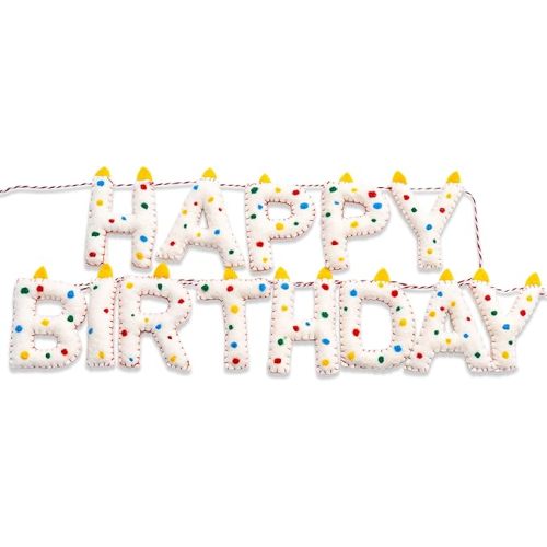 Pre-Strung Happy Birthday Banner Handmade Wool Felt HAPPY BIRTHDAY Garland, Reusable Rainbow Party Decorations,Personalized Holiday Sign for Kids Birthday Party Decor,Photo Prop (Confetti Dots Banner)