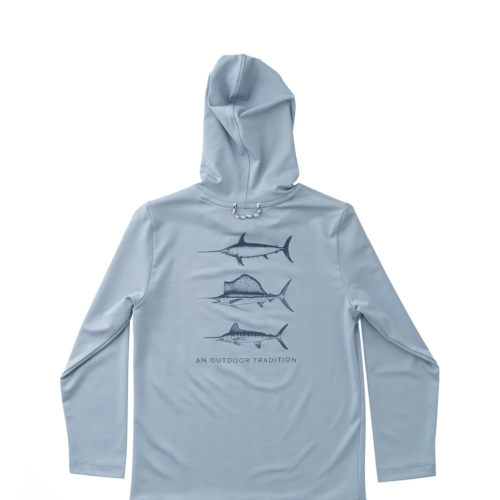 Kids Performance Hoodie Tee Blue Gray Billfish – PRODOH
