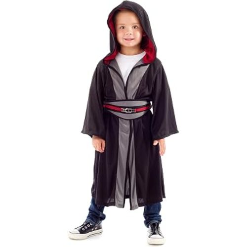 Little Adventures Galactic Warrior Hooded Robe with Belt (Galactic Villain (Black), Medium Age 3-5) - Machine Washable Child Pretend Play and Party Dress-Up