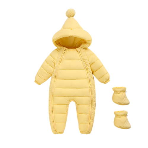 HUANBAI Newborn Infant Baby Boys Girls Long Sleeve Solid Winter Hooded Coat Jacket Thicken Windproof Warm Jumpsuit Outwear With Shoes Girl Jumpsuit
