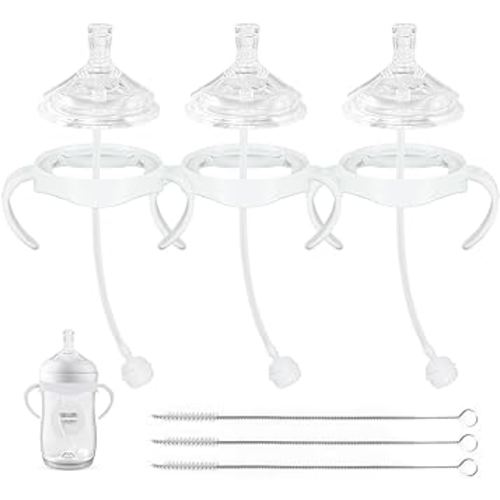 Straw Cup Soft Conversion Kit for Philips Avent Natural Baby Bottle, Toddler Transition Kit with Silicone Straw Top Nipple, Weighted Straw, Bottle Handle, Cleaning Brush, Spill-Proof, BPA-Free, 3-Pack