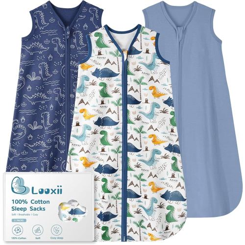 Looxii Baby Sleep Sack 0.5 TOG, 100% Cotton 3 Pack Wearable Blanket Baby Sleep Bag for Newborn Infant, 2-Way Zipper Lightweight Toddler Sleeping Sack 6-12 Months