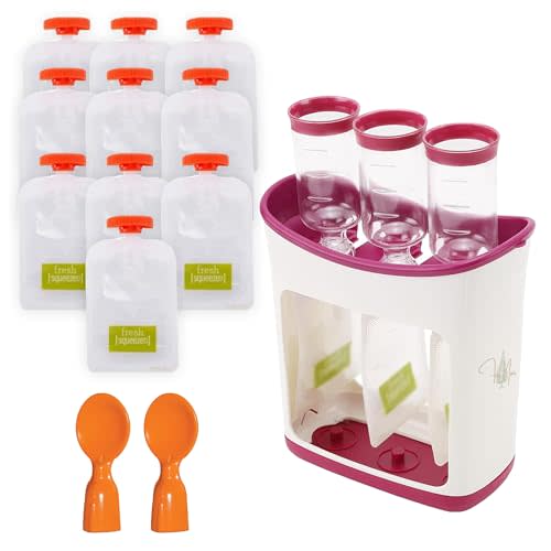 Squeeze Station - Baby Food Maker for Children with 10 Fresh Squeezed Pouches- Baby Pouch Maker for Semi-Solid Fresh Juice Portable - Easy to Clean-Dishwasher Safe for Homemade Baby Food by Fir Noir