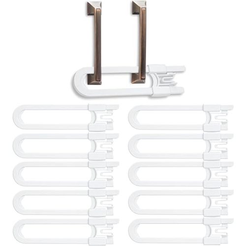 10 Pack Baby Sliding Cabinet Locks - Vmaisi Adjustable U Shaped Child Safety Locks,Childproof Latches for Kitchen Bathroom Storage Cupboards Doors, Handles and Knobs White (10)
