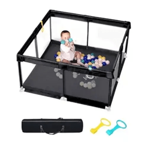 Baby Playpen with Mat, 50" x 50" Extra Large Play Yard for Babies and Toddlers, Baby Fence with Soft Thick Play Mat, Indoor Safety Activity Center for Infants, Easy to Assemble and Clean（Black）