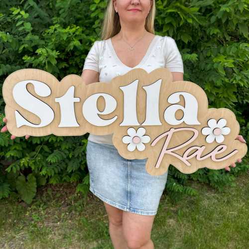 Custom Baby Name Sign | Personalized Wooden Nursery Decor | Laser Cut Name Art
