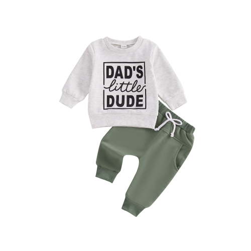 Loicainy Baby Toddler Boy Spring Fall Outfits 3 6 12 18 24 Months 2T 3T Letter Print Round Neck Long Sleeve Tops Elastic Waist Pants 2 Piece Clothes Set