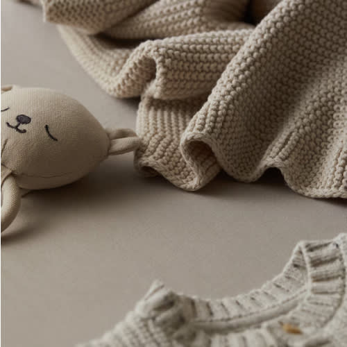 H&M Moss-Stitched Cotton Baby Blanket - Light Beige