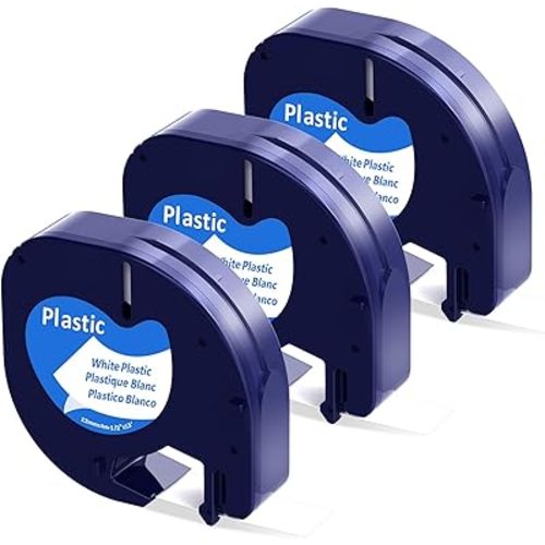 3 Pack 91331 White Plastic Label Compatible with DYMO Letratag Label Maker Tape Refills for Letra Tag 200B, 100H 100T, 1/2" x 13'(12mm x 4m) Black on White