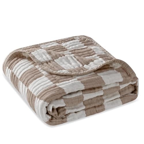 Ultra Soft Muslin Baby Blanket,A Versatile Swaddle and Bed Blanket for Babies, Toddlers, Boys, and Girls (1 Coffee Checkered 1 Pack). | 70% GOTS organic cotton & 30% viscose from bamboo, ultra-soft neutral, newborn toddler swaddle, crib & stroller, cur...
