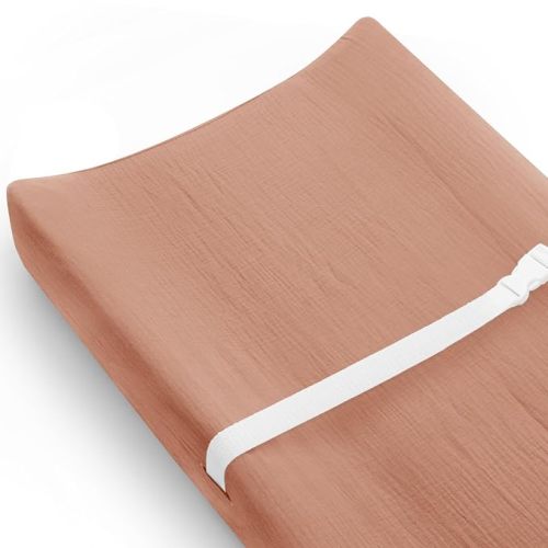 Changing Pad Cover for Baby Girls Boys, Muslin Changing Table Pad Covers with Boho Style, Neutral Color Soft and Breathable (Dusty Rose)