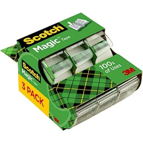 Scotch Magic Tape, 3 Dispensered Rolls, Numerous Applications, Invisible, Clear Tape Engineered for Repairing, 3/4 x 300 Inches