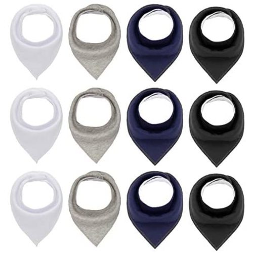 Black White Cotton Bandana Snap Drool Bibs for Baby Girls Boys for Drooling eating Teething for 12 Pack