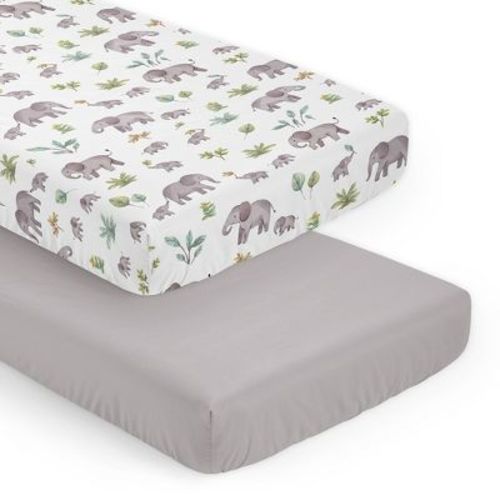 Sweet Jojo Designs Gender Neutral Unisex Fitted Crib Sheets Set Watercolor Elephants Grey Green and Blue 2pc