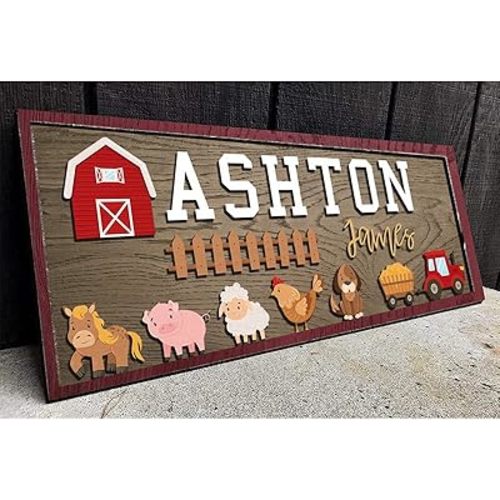 Personalized Farm Animal Nursery Decor, Custom Wooden Baby Name Sign for Rustic Farm, Themed Room, Barn Style Wall Art, Unique Baby Gift for Boys or Girls