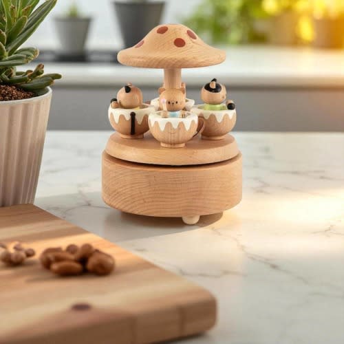 Handmade Wooden Cat Carousel Music Box – Whimsical Nursery Decor