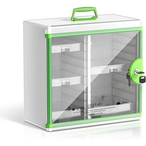 Glosen Lockable Medicine Cabinet with 5 Removable Trays, Wall Mounted & Portable Locking Medicine Cabinet Organizer with Key Lock for Home, Bathroom, Office - Aluminum Alloy Frame(13.6x13.4x6.5Inch)