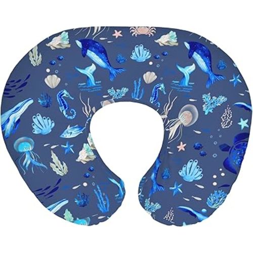 Cute Sea Animals Baby Nursing Pillow Covers for Boy Girl Turtle Whale Jellyfish Sea Horse Nursery Pillowcase for Breastfeeding Pillows Ocean Marine Soft Stretchy Slipcovers for Newborn Infant