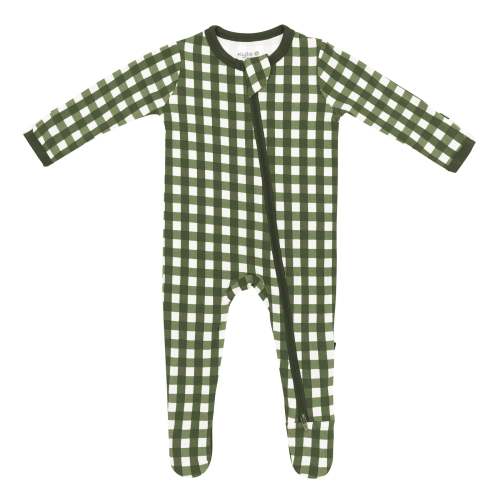 Zippered Footie in Gingham Fir | Baby Footie Pajamas | Kyte Baby