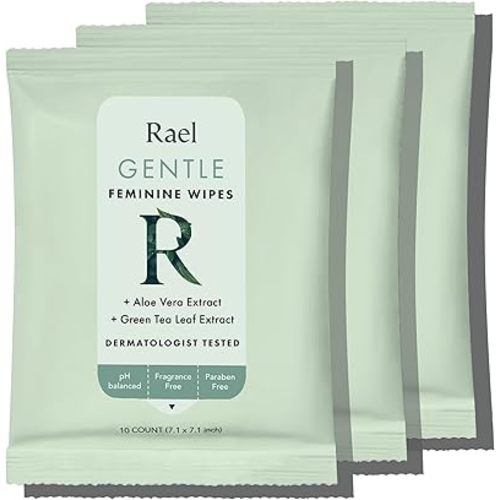 Rael Feminine Wipes, Flushable, Travel Size, All Skin Types, Daily Use (Gentle, 10 Count Pack of 3)